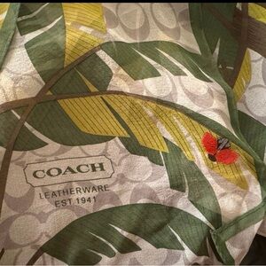 Coach Green and Yellow Leaf with Ladybugs Oblong Scarf